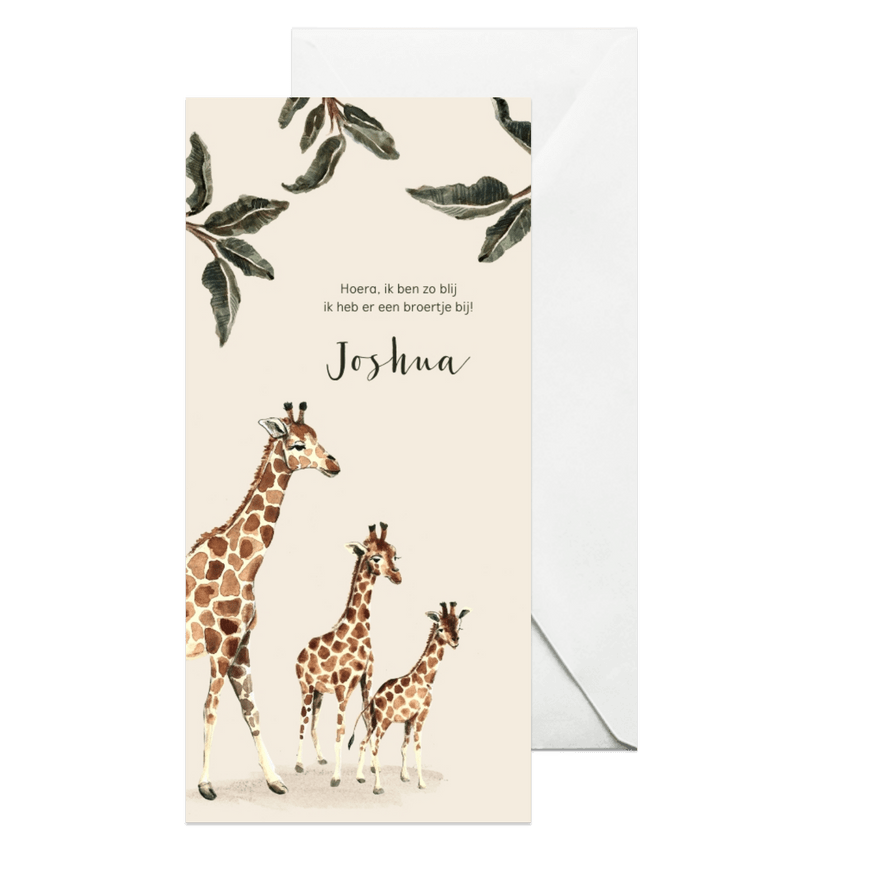 Geboortekaartje giraffen voor een tweede kindje - Kaartimpressie