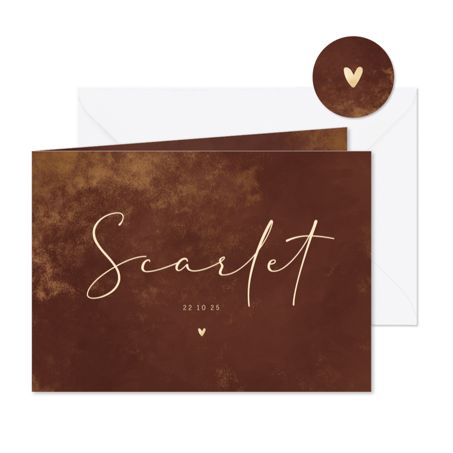 Geboortekaartje goud poeder roestkleurige waterverf - Kaartimpressie