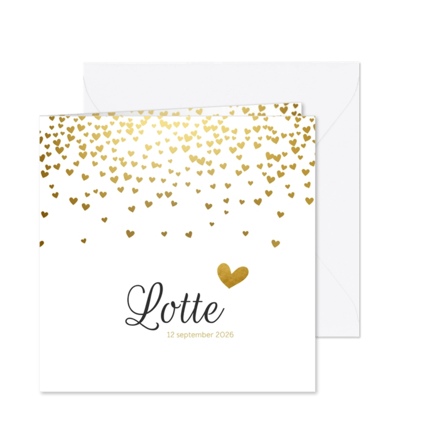 Geboortekaartje gouden hartjes - Kaartimpressie