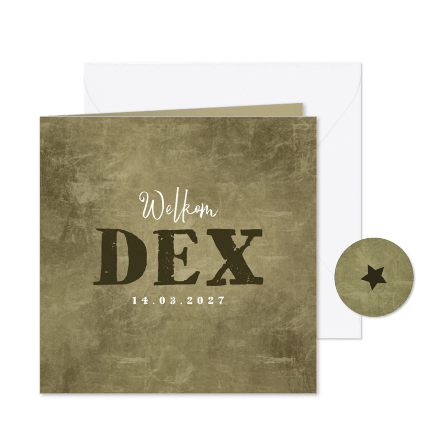 Geboortekaartje groen bruin stoer sterretje - Kaartimpressie