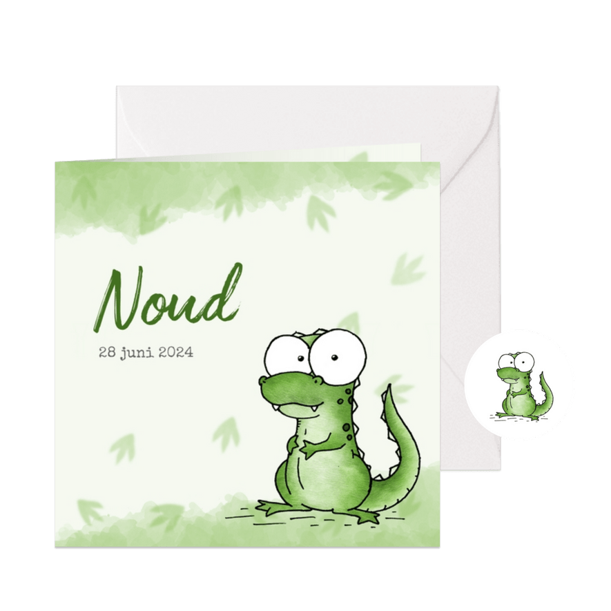 Geboortekaartje groen - Lieve kleine dinosaurus - Kaartimpressie