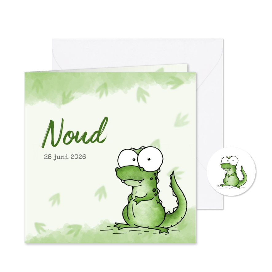 Geboortekaartje groen - Lieve kleine dinosaurus - Kaartimpressie