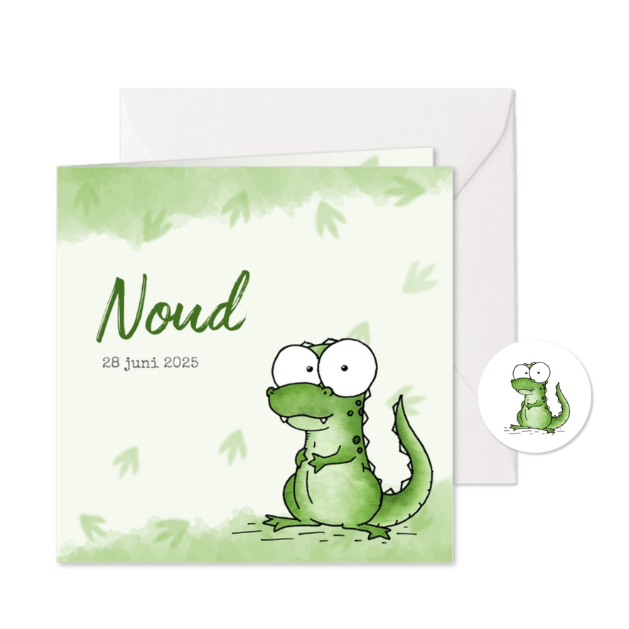 Geboortekaartje groen - Lieve kleine dinosaurus - Kaartimpressie