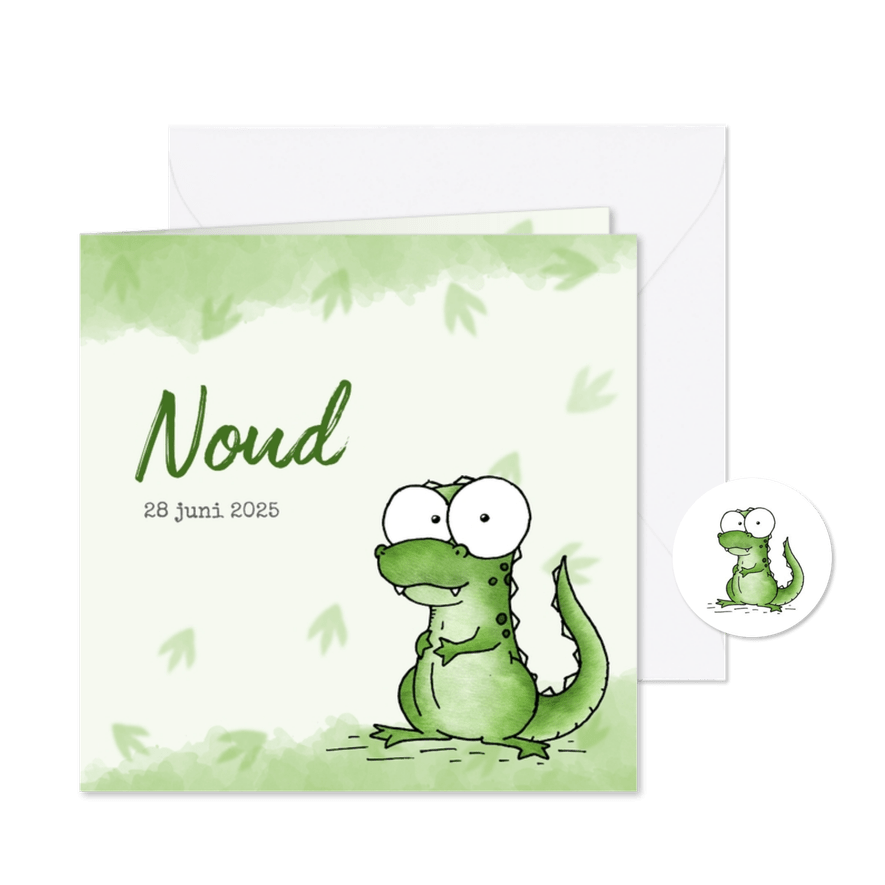 Geboortekaartje groen - Lieve kleine dinosaurus - Kaartimpressie