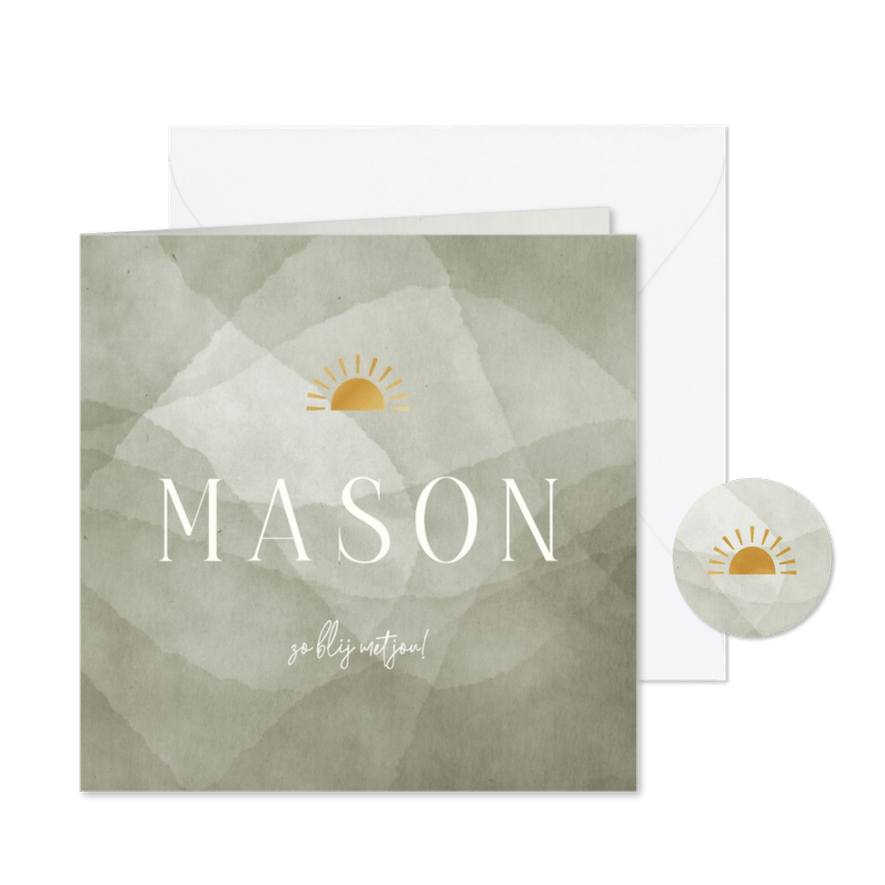 Geboortekaartje groene abstracte achtergrond met zonnetje - Kaartimpressie