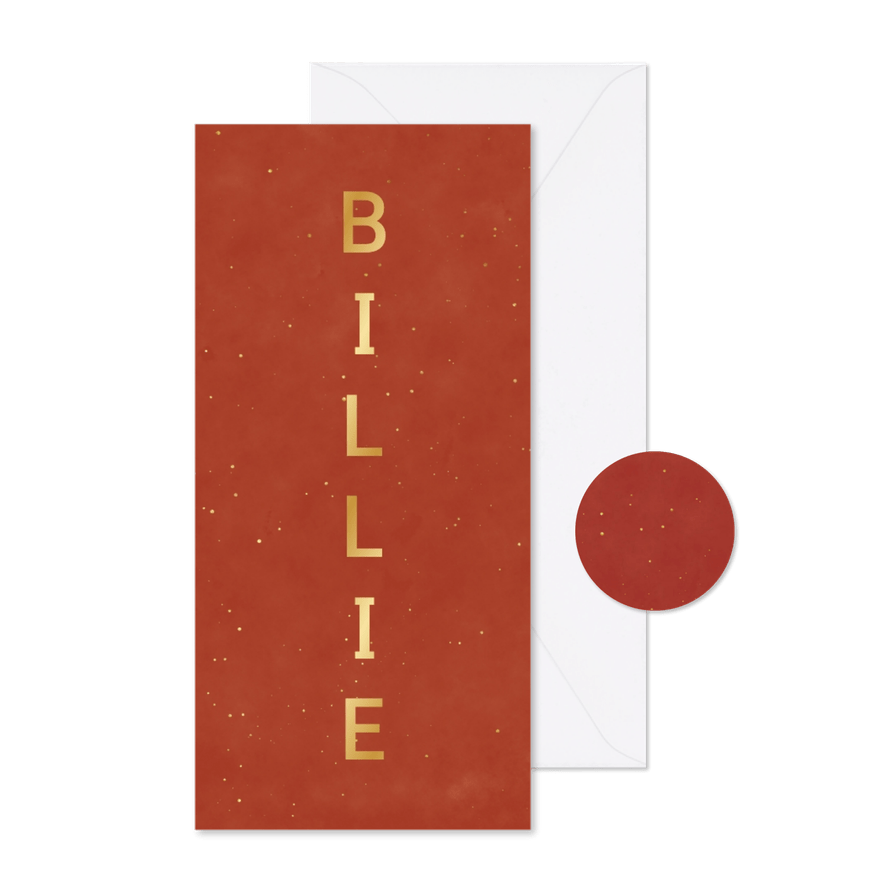 Geboortekaartje grote naam met goudlook spetters - Kaartimpressie