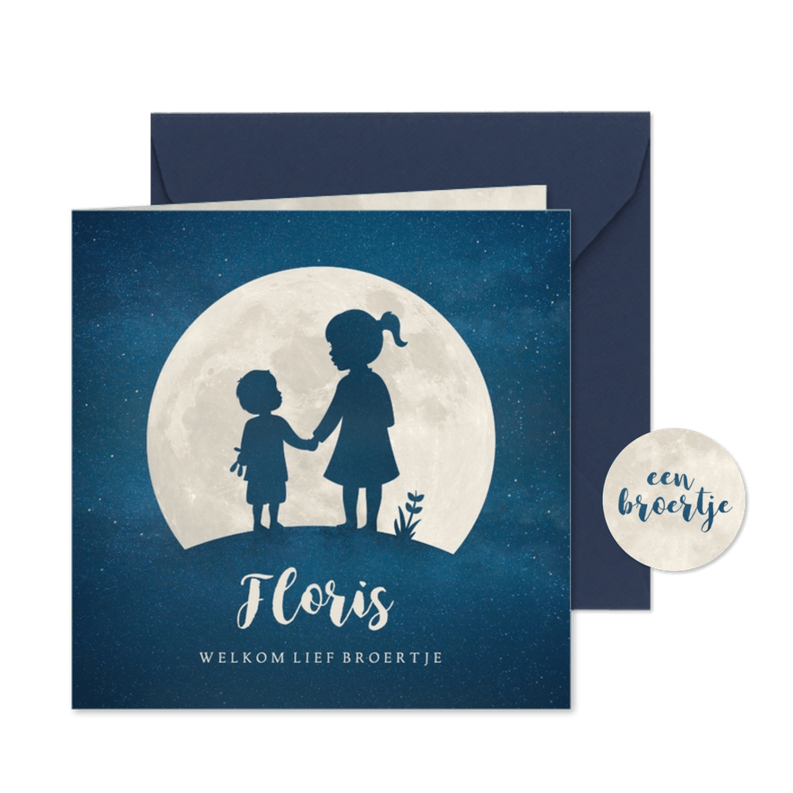 Geboortekaartje grote zus en broertje silhouet hand in hand - Kaartimpressie