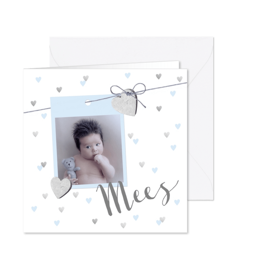Geboortekaartje hartjes foto lichtblauw - Kaartimpressie