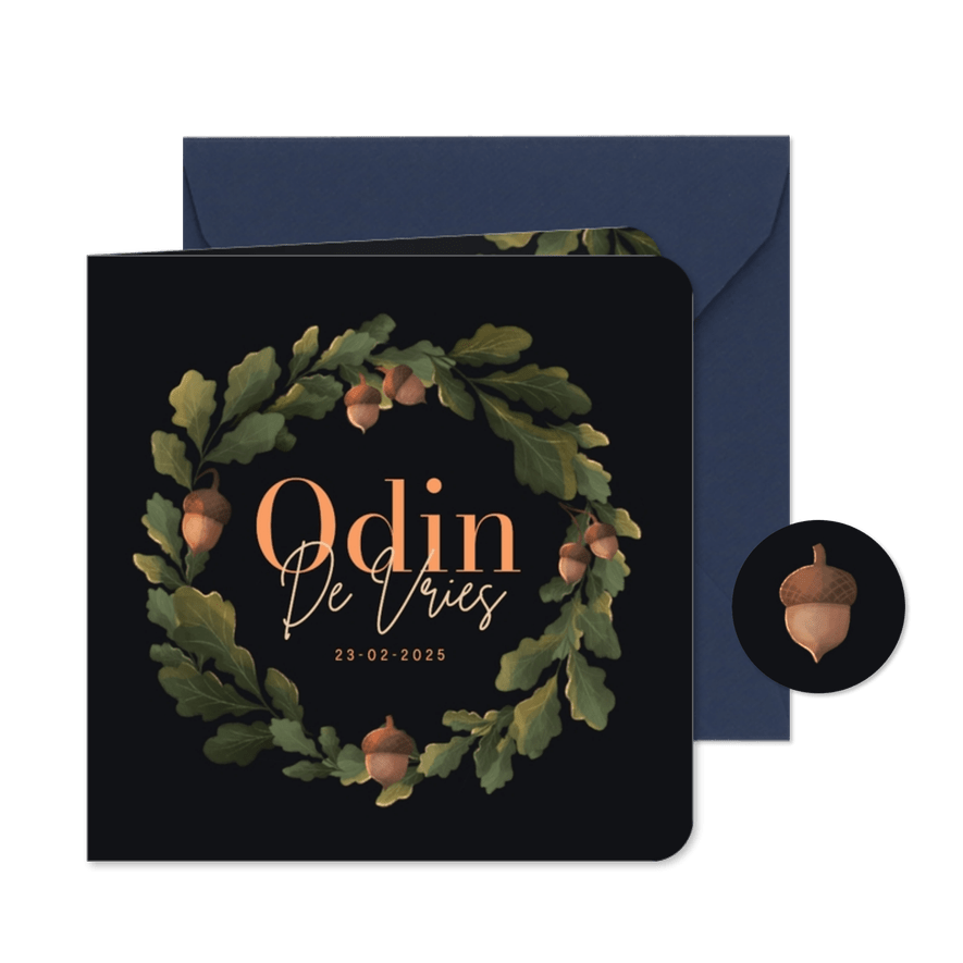 Geboortekaartje Herfstbladeren krans blauw - Kaartimpressie