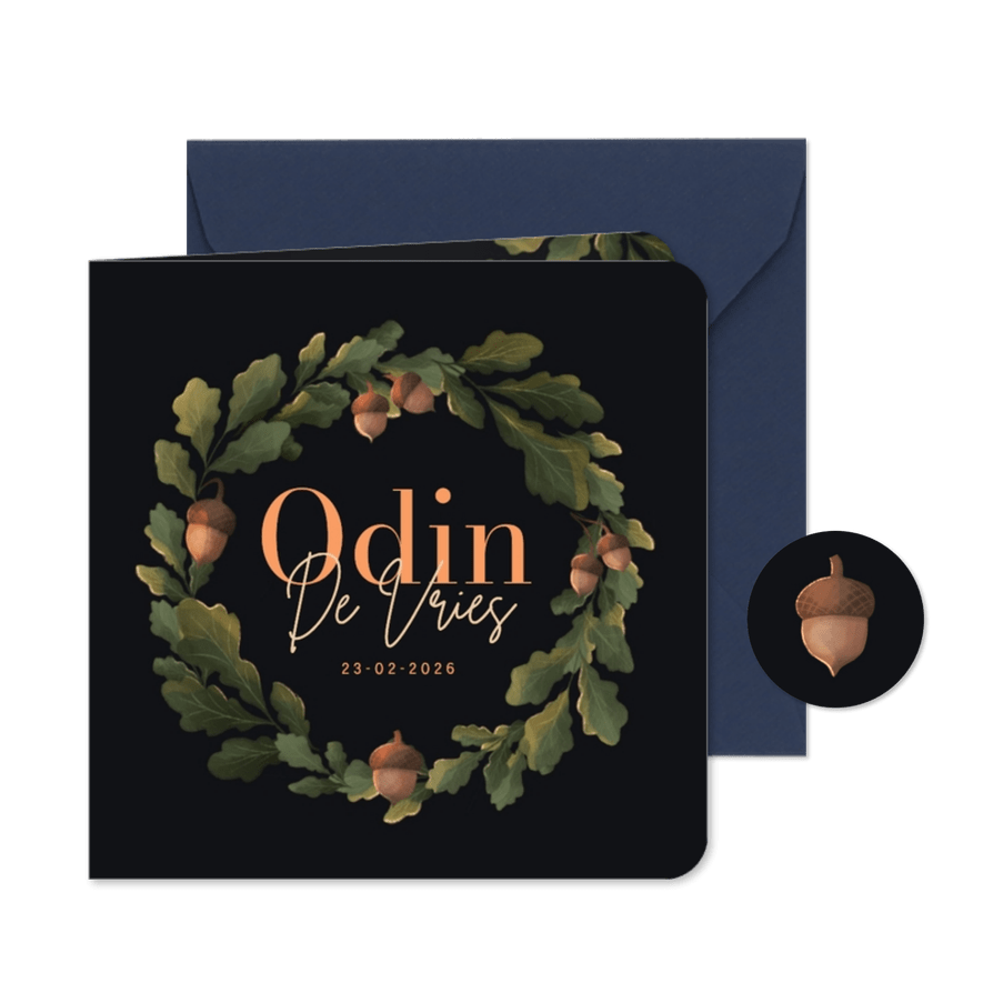 Geboortekaartje Herfstbladeren krans blauw - Kaartimpressie