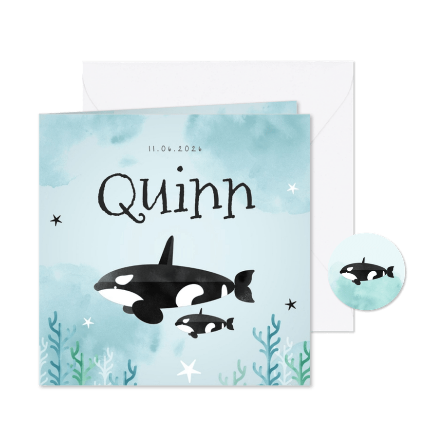 Geboortekaartje hip lief dieren orka zee oceaan - Kaartimpressie