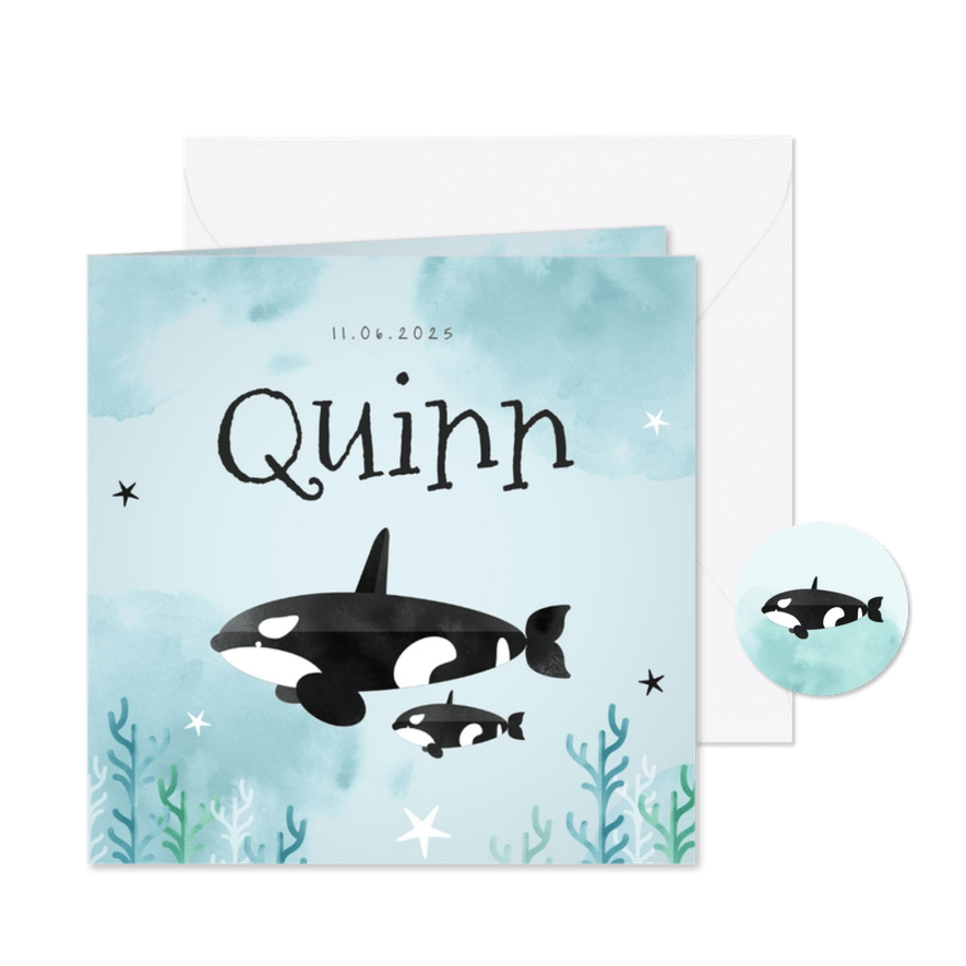 Geboortekaartje hip lief dieren orka zee oceaan - Kaartimpressie