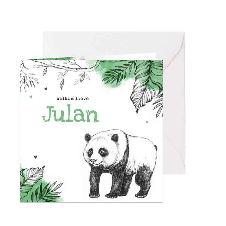 Geboortekaartje hip pandabeer jungle dieren unisex - Kaartimpressie