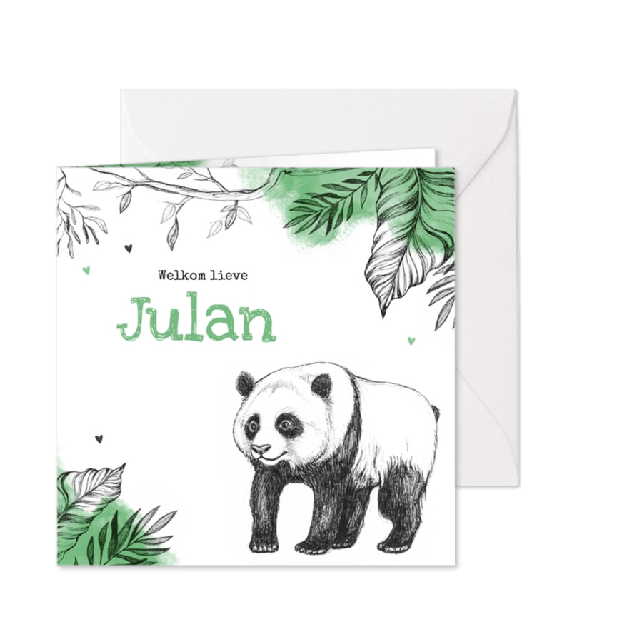 Geboortekaartje hip pandabeer jungle dieren unisex - Kaartimpressie