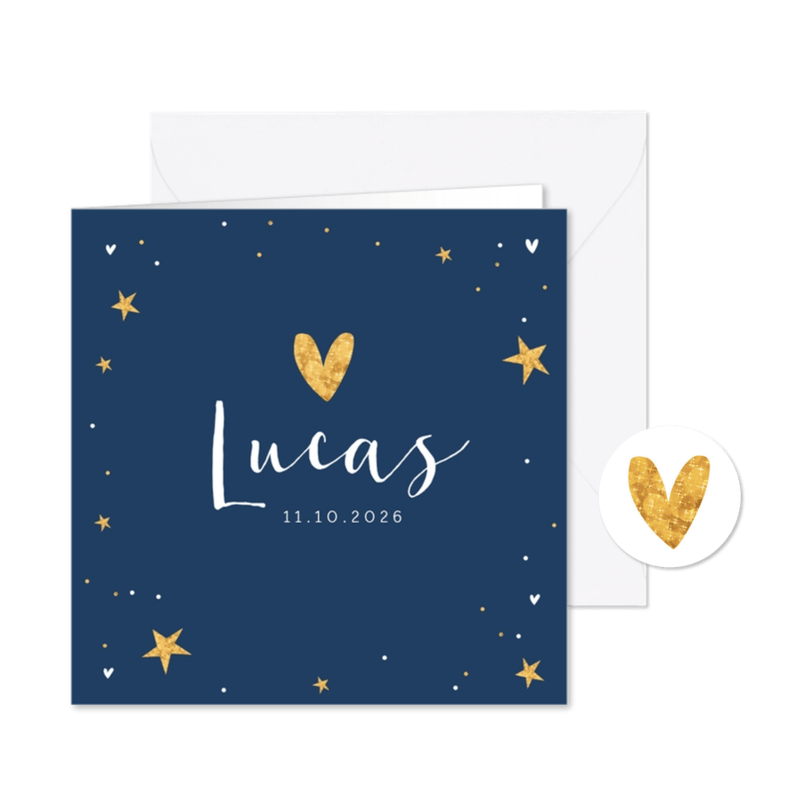 Geboortekaartje hip sterren hartjes goud foto - Kaartimpressie
