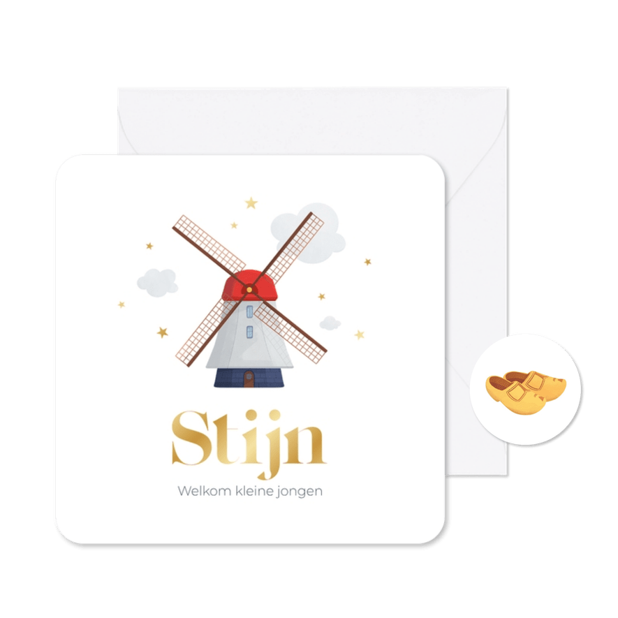 Geboortekaartje Hollandse molen gouden sterretjes - Kaartimpressie