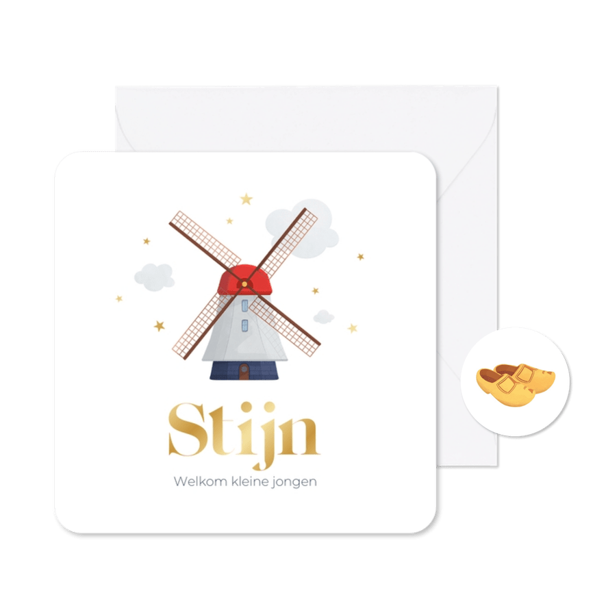 Geboortekaartje Hollandse molen gouden sterretjes - Kaartimpressie