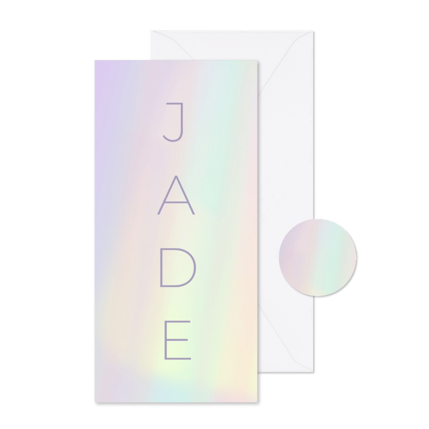 Geboortekaartje holografische achtergrond en folie - Kaartimpressie