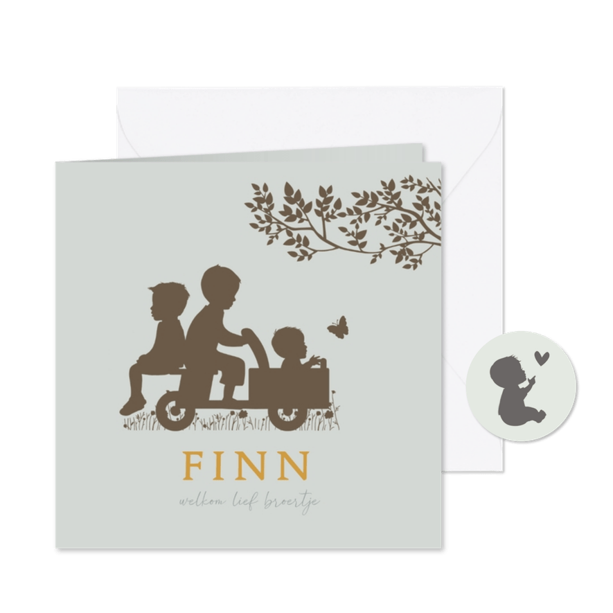 Geboortekaartje houten bakfietsje met broertjes - Kaartimpressie