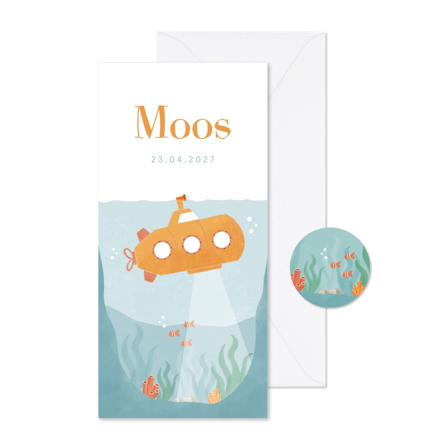 Geboortekaartje illustratie oceaan met onderzeeër - Kaartimpressie