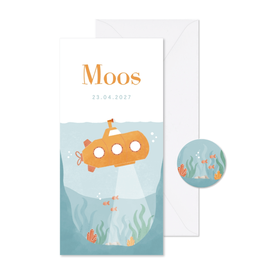 Geboortekaartje illustratie oceaan met onderzeeër - Kaartimpressie