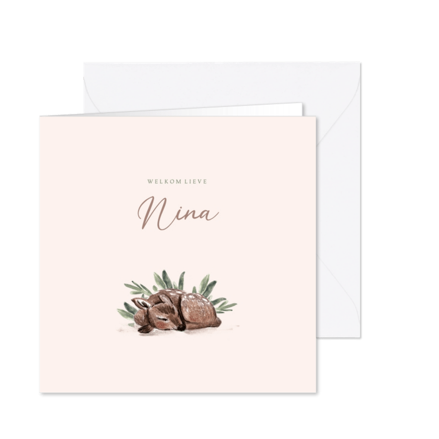 Geboortekaartje illustratie van hertje met roze achtergrond - Kaartimpressie