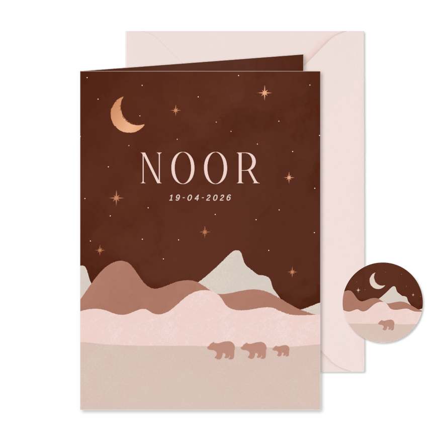 Geboortekaartje in berglandschap met beertjes meisje - Kaartimpressie