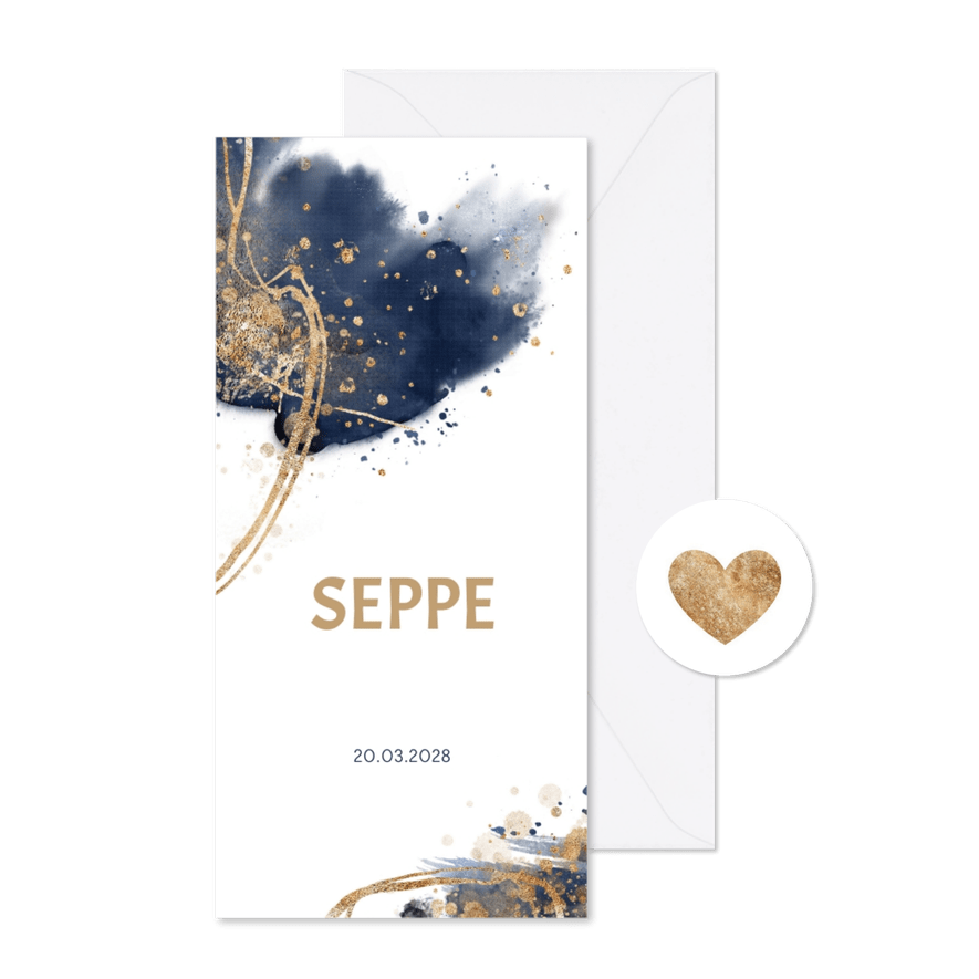 Geboortekaartje jongen blauw watercolor - Kaartimpressie