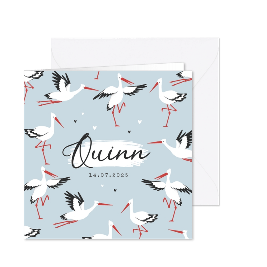 Geboortekaartje jongen dieren ooievaar hartjes - Kaartimpressie