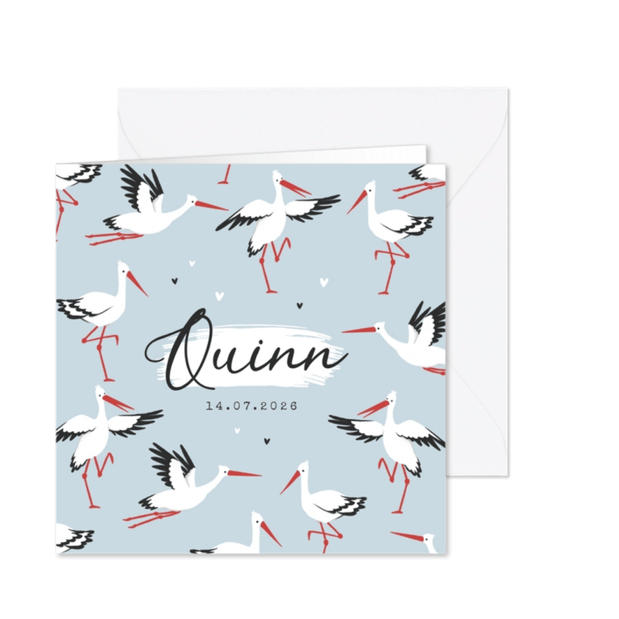 Geboortekaartje jongen dieren ooievaar hartjes - Kaartimpressie