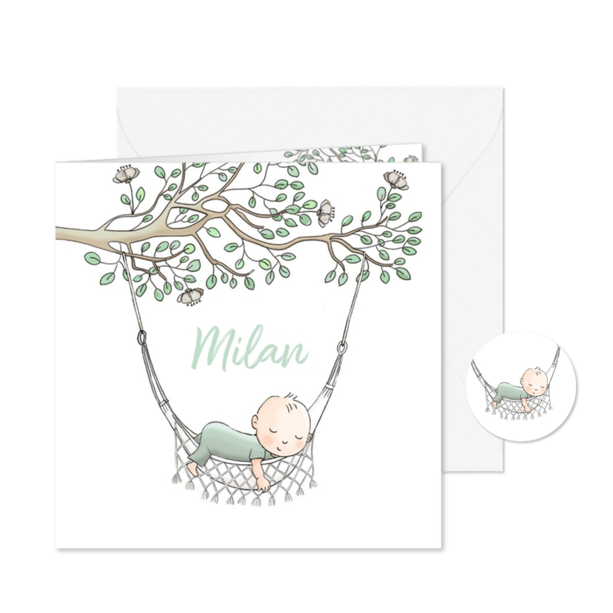 Geboortekaartje jongen in hangmat - Kaartimpressie