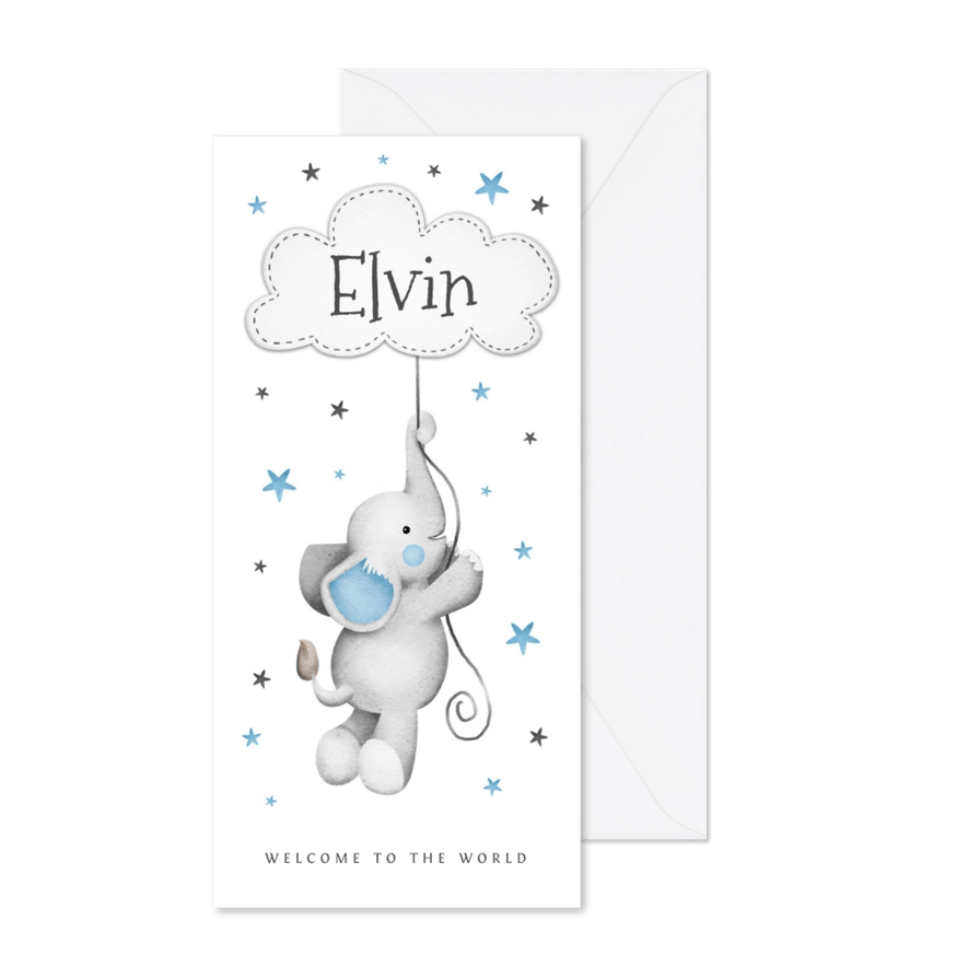 geboortekaartje jongen lief sterretjes wolkje olifantje - Kaartimpressie