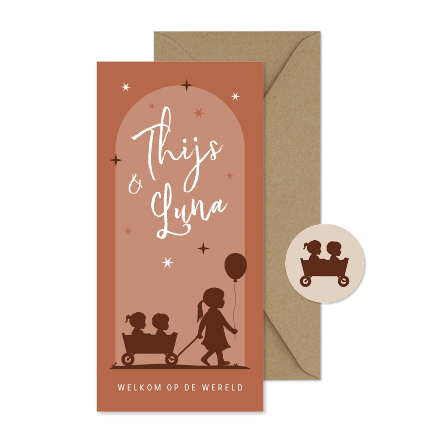 Geboortekaartje jongen meisje tweeling silhouet zus - Kaartimpressie
