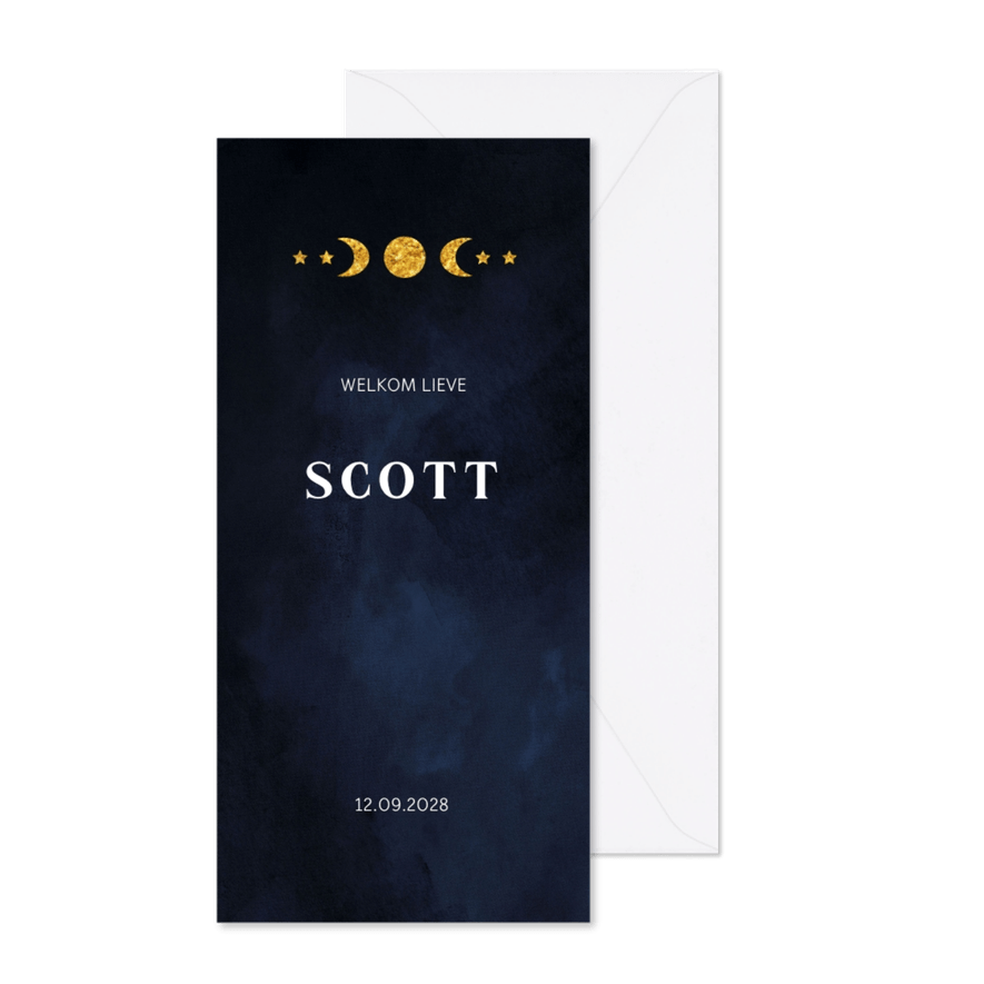 Geboortekaartje jongen met blauw velvet look - Kaartimpressie