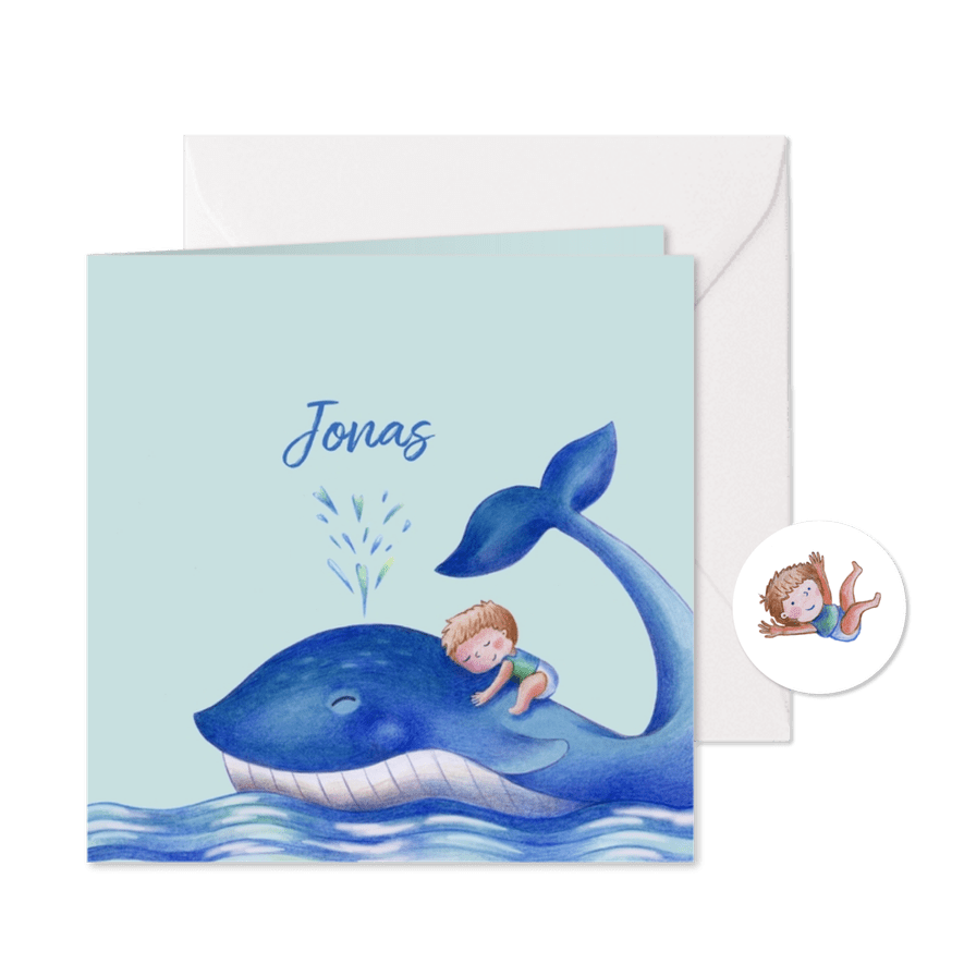 Geboortekaartje jongen met lieve walvis - Kaartimpressie