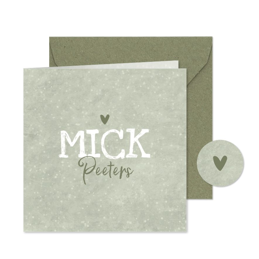 Geboortekaartje jongen neutraal groen textuur stoer - Kaartimpressie