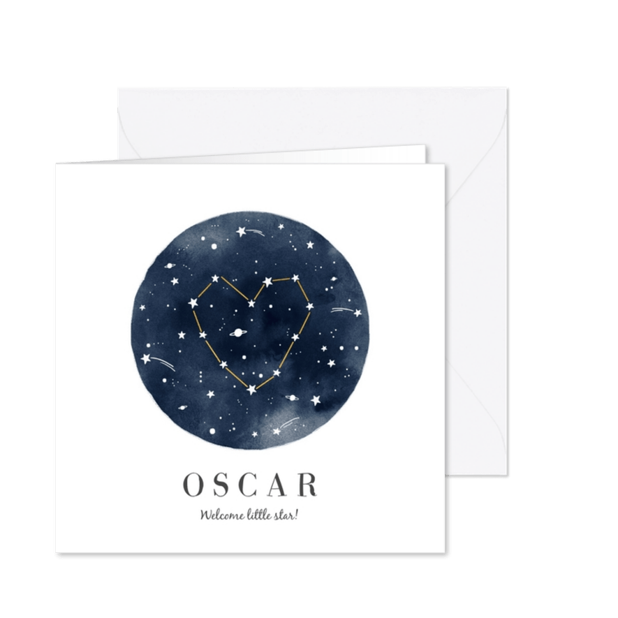 Geboortekaartje jongen of meisje universum sterren - Kaartimpressie