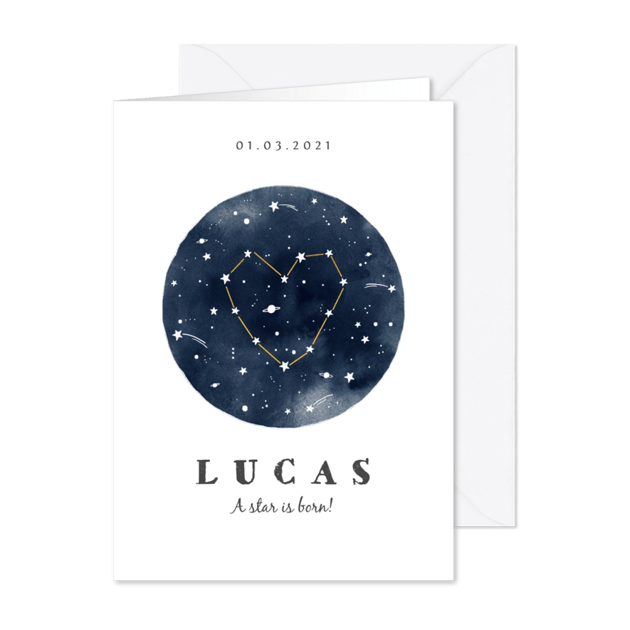 Geboortekaartje jongen origineel universum sterren - Kaartimpressie