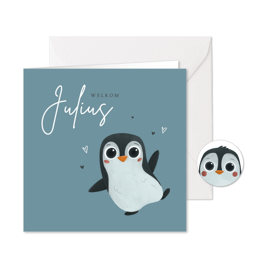 Geboortekaartje jongen pinguin hartjes lief - Kaartimpressie