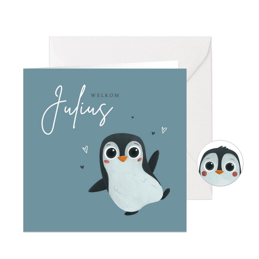 Geboortekaartje jongen pinguin hartjes lief - Kaartimpressie