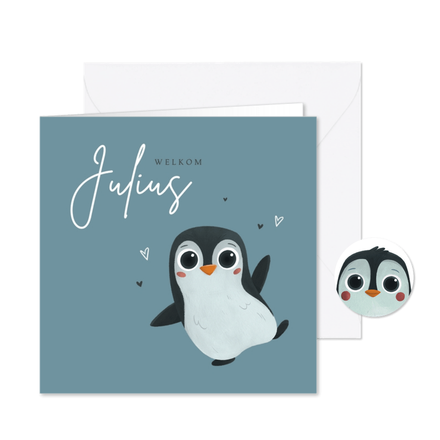 Geboortekaartje jongen pinguin hartjes lief - Kaartimpressie