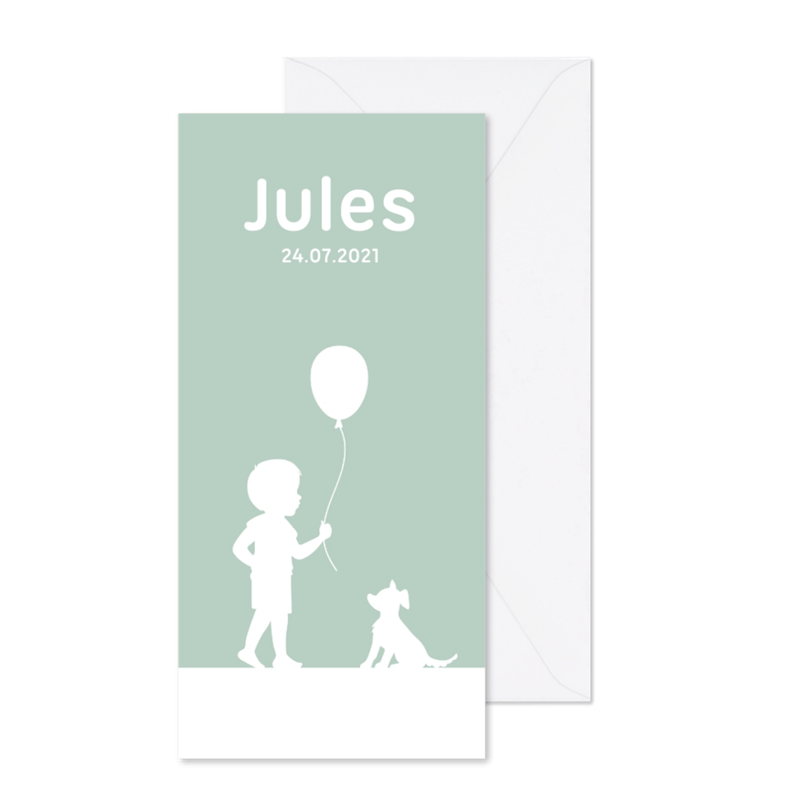 Geboortekaartje jongen simpel met silhouetjes - Kaartimpressie
