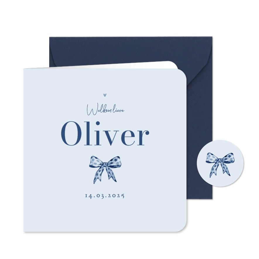 Geboortekaartje jongen vintage strikje klassiek blauw - Kaartimpressie