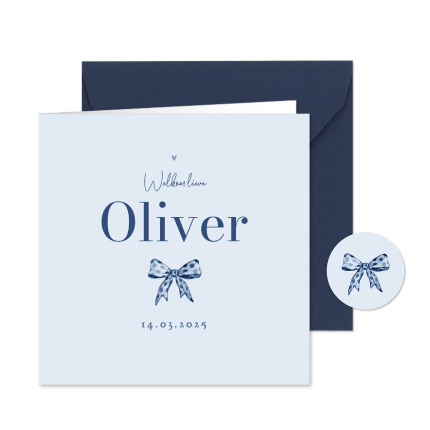 Geboortekaartje jongen vintage strikje klassiek blauw - Kaartimpressie