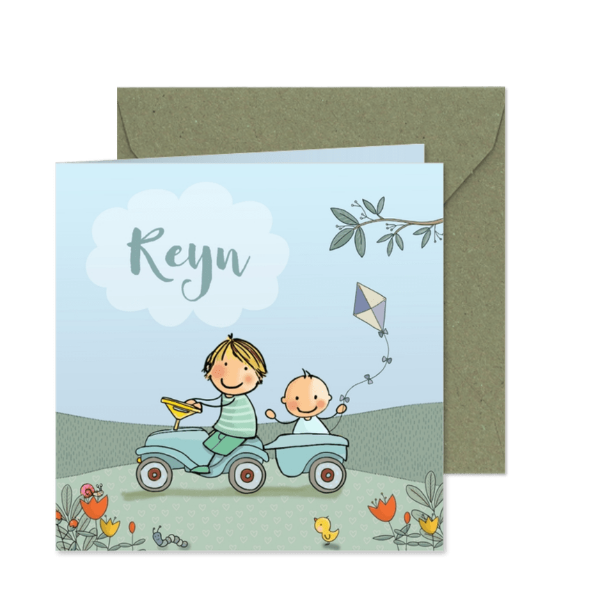 Geboortekaartje jongens in auto aanhangwagen - Kaartimpressie