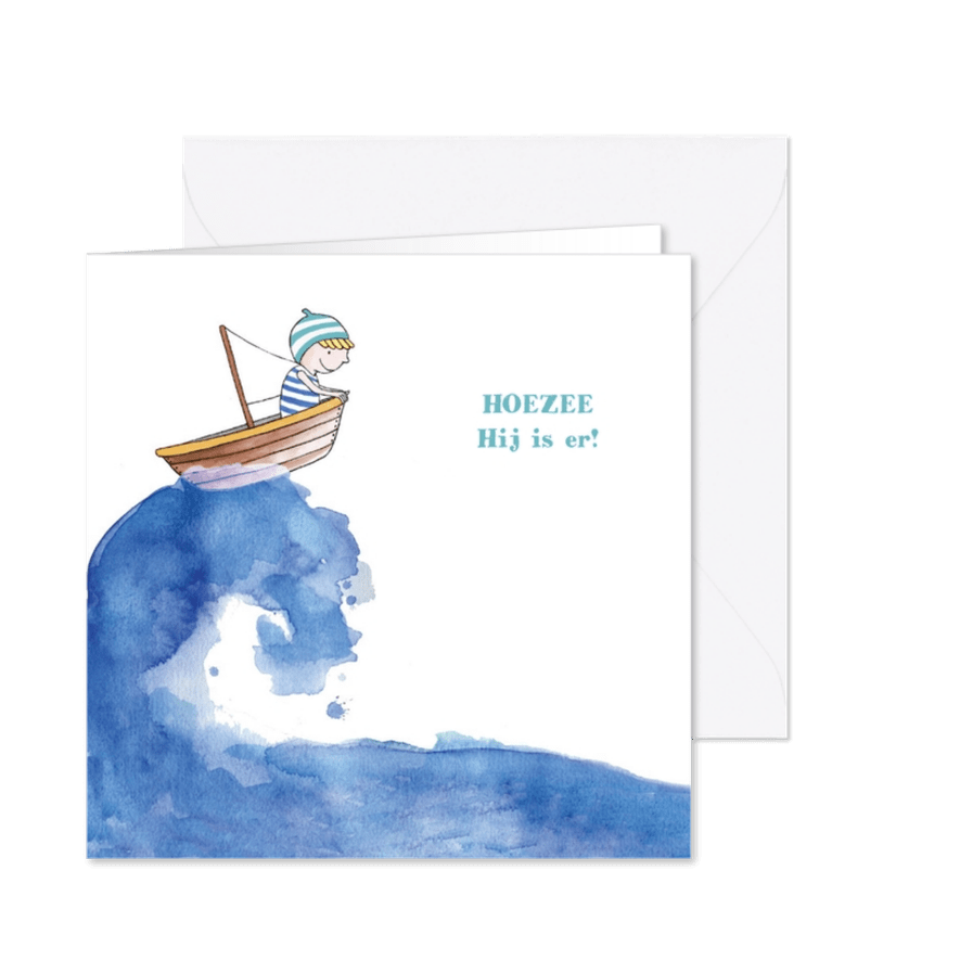 Geboortekaartje jongetje in bootje op zee - Kaartimpressie