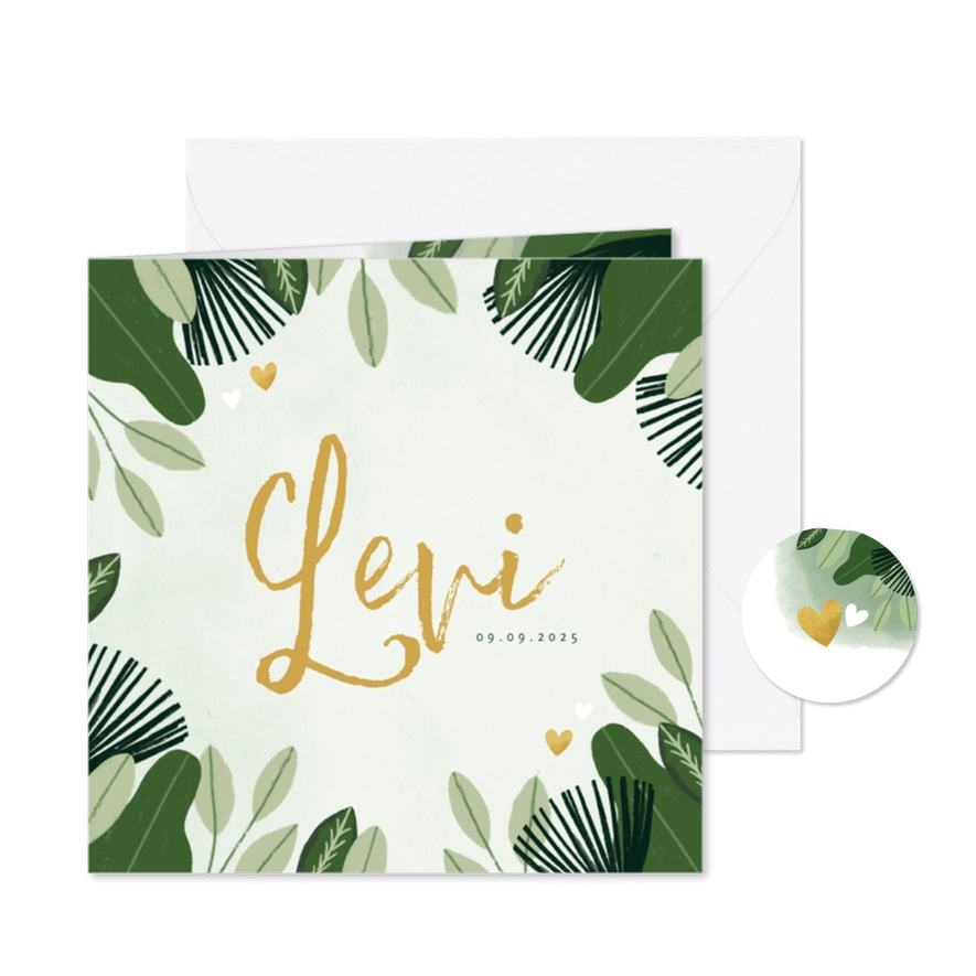 Geboortekaartje jungle bladeren - Kaartimpressie