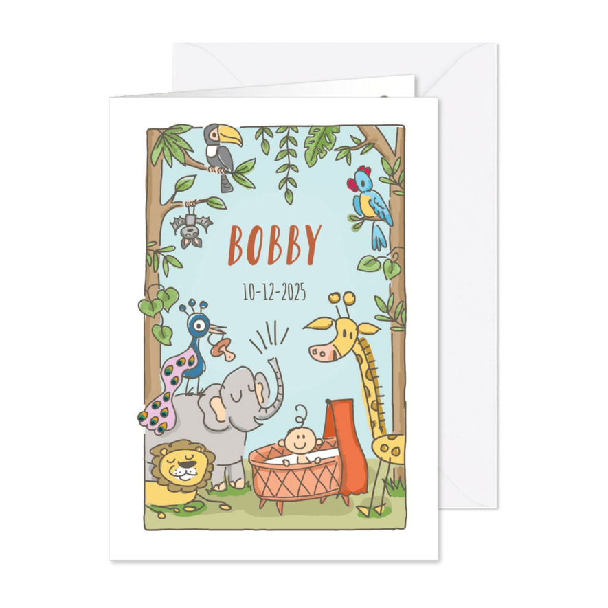 Geboortekaartje jungle dieren met baby - Kaartimpressie