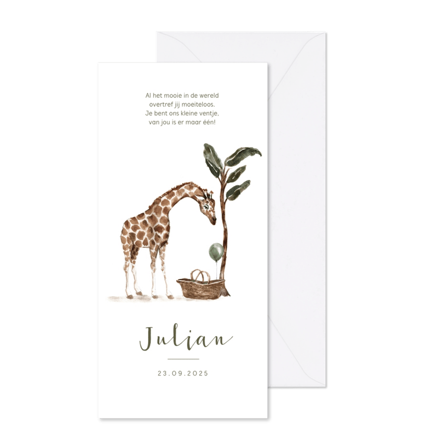 Geboortekaartje jungle giraf baby mandje boom - Kaartimpressie