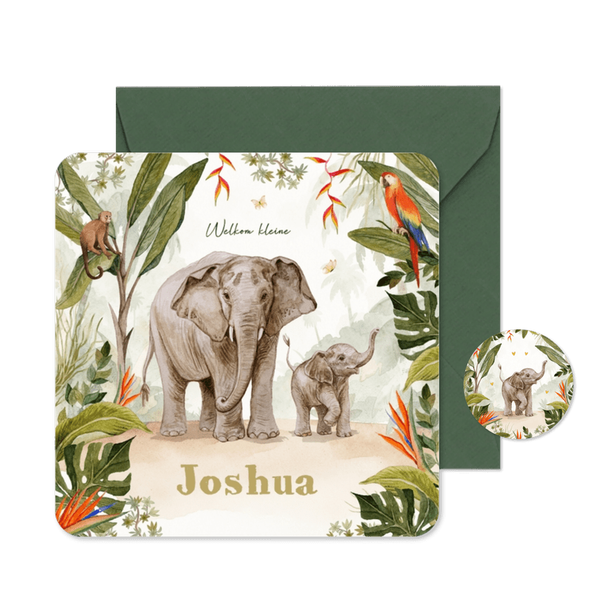 Geboortekaartje jungle olifanten baby schattig unisex - Kaartimpressie